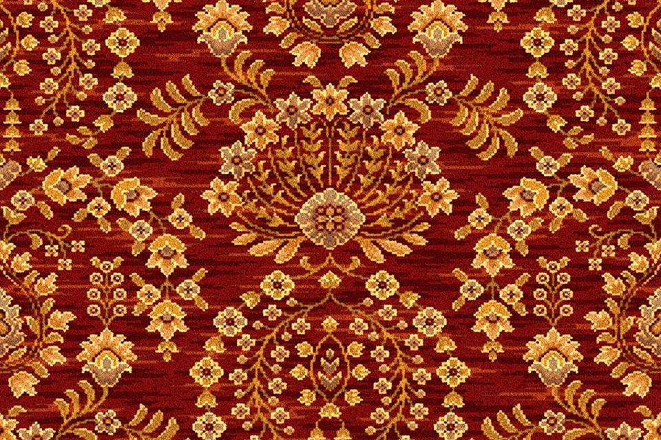 A swatch of Glenmoy Red Sultan from Ulster Carpets