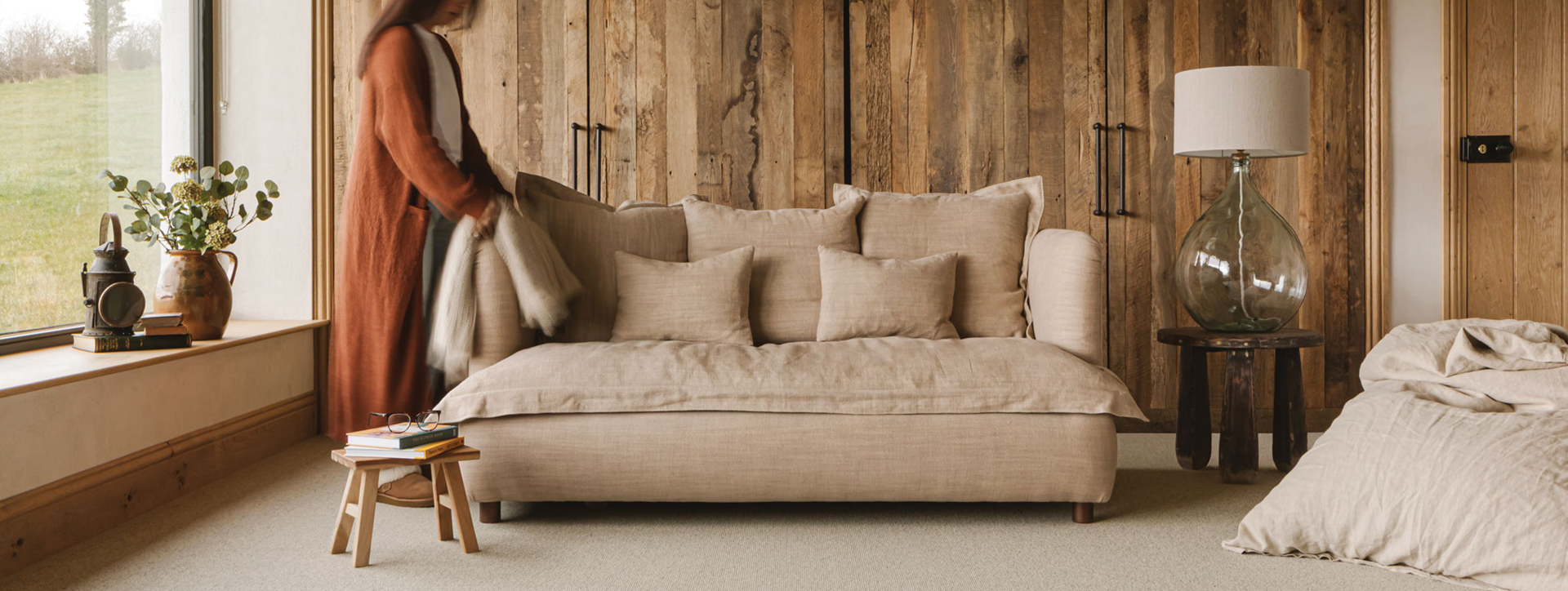 Cream sofa in living room 