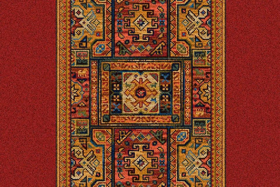 A swatch of a Glenavy Ethic Panel Rust Runner from Ulster Carpets