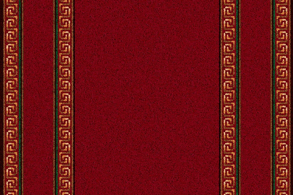 A swatch of an Athenia Red Runner from Ulster Carpets