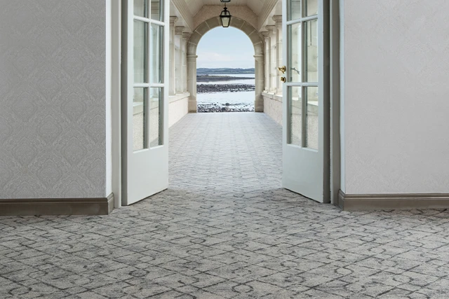 An example of Vescent Nexus Pewter from Ulster Carpets in a home setting.
