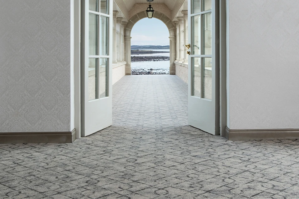 An example of Vescent Nexus Pewter from Ulster Carpets in a home setting.
