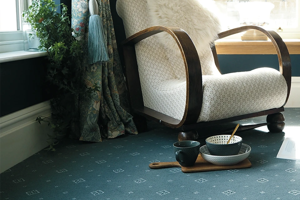 An example of Tazmin Prussian Motif from Ulster Carpets in a home setting