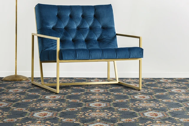An example of Glendun Blue Lorenzo from Ulster Carpets in a home setting