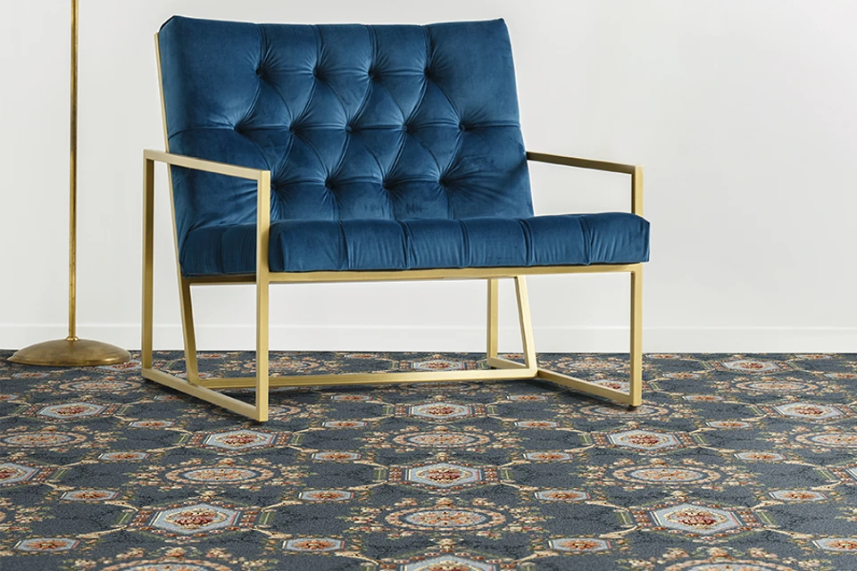 An example of Glendun Blue Lorenzo from Ulster Carpets in a home setting