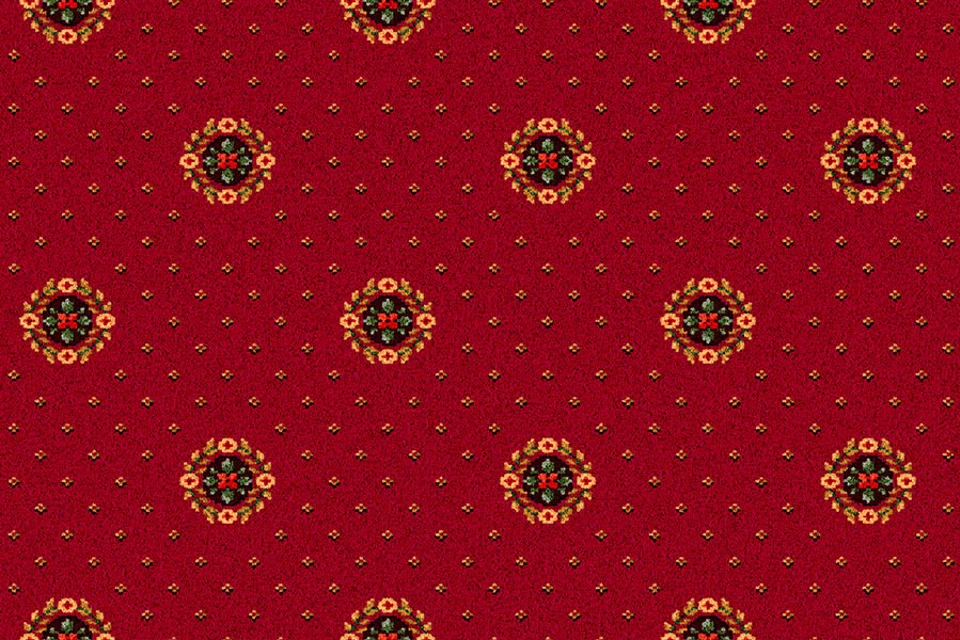 A swatch of Sheriden Royal Red Cameo from Ulster Carpets
