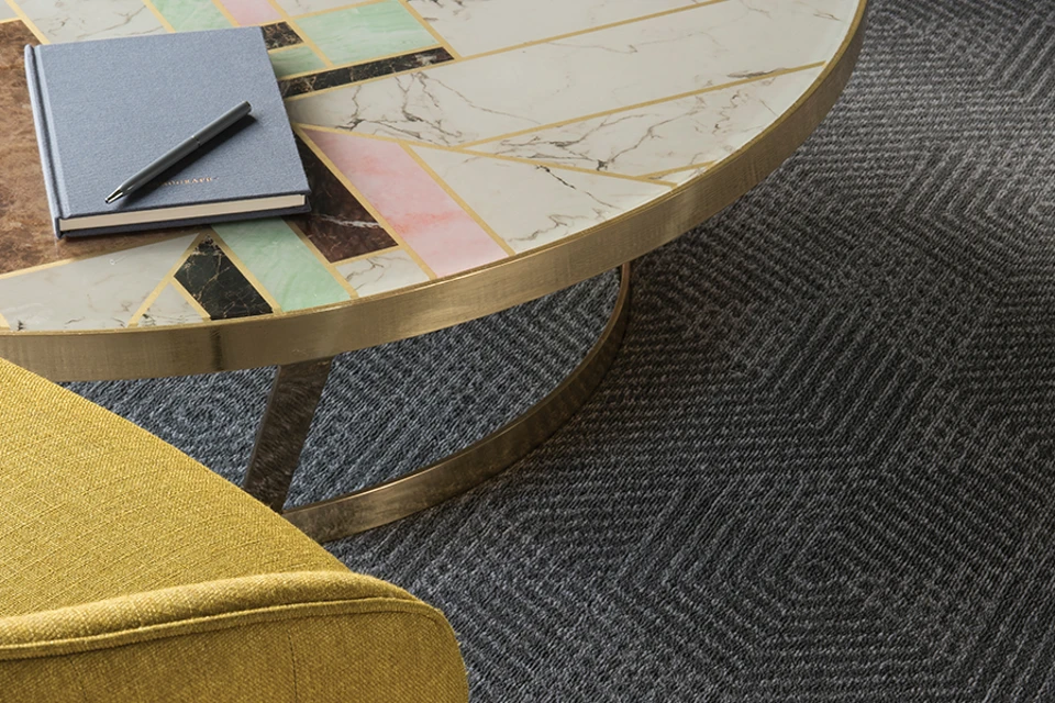 An example of Vescent Arbor Alloy from Ulster Carpets in a hospitality setting